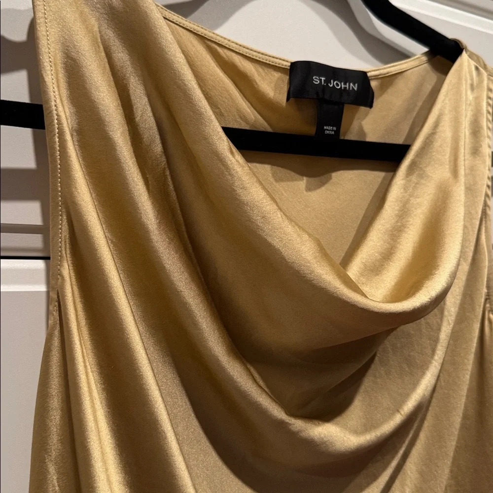 St. John Liquid Silk Gold Satin Shell Cowl Neck Top - Picture 3 of 6